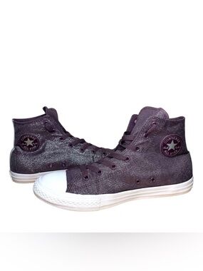 Converse Purple High-Tops Sneaker Silver Sparkles Sz 6 Junior Women 8.5-9 Shoes